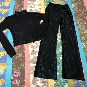 Black and blue shimmer mesh top and pants costume set